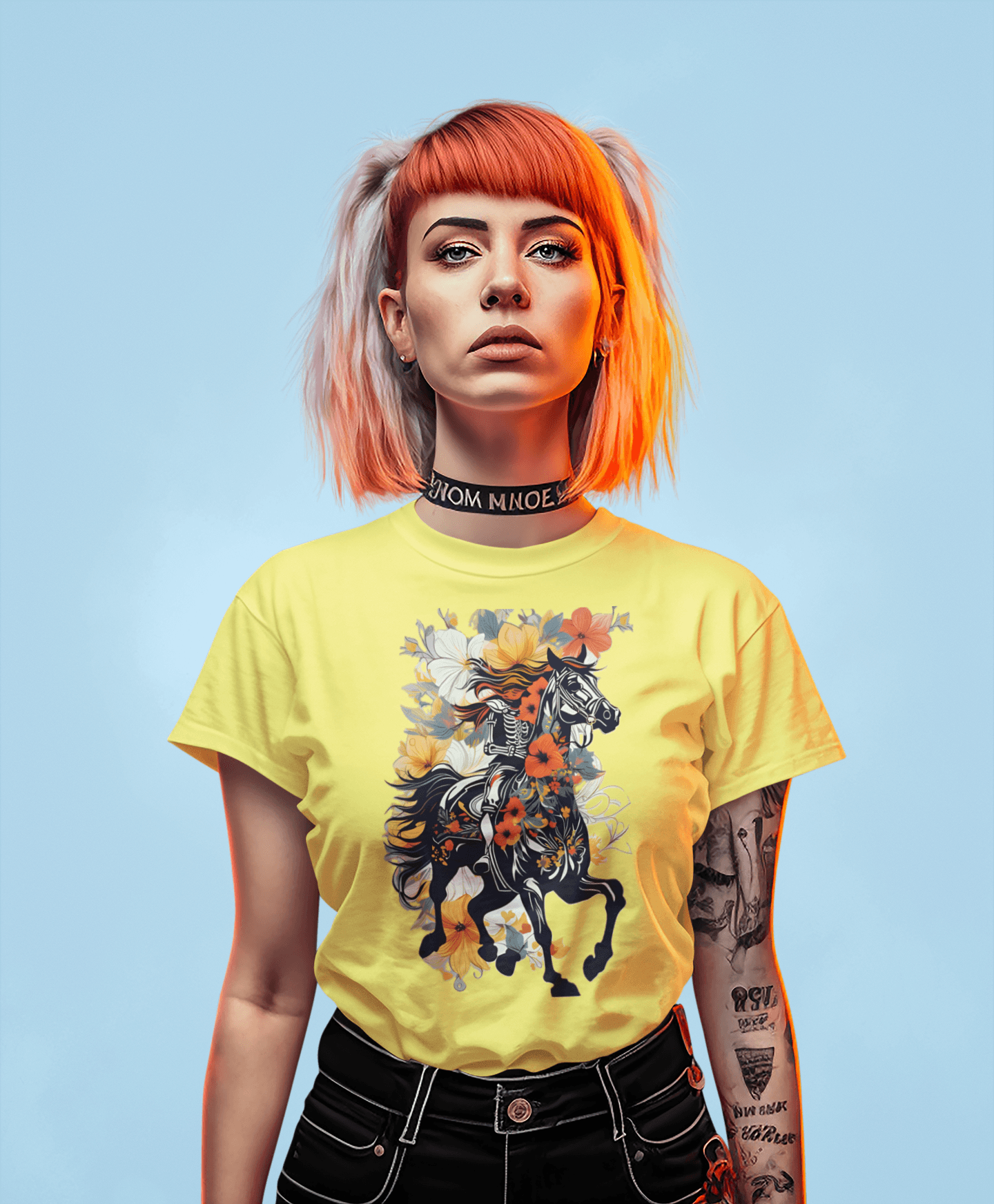 Limited Edition Horse & Flowers Design by Mimetic. Premium Unisex t-shirt - Mimetic Clothing