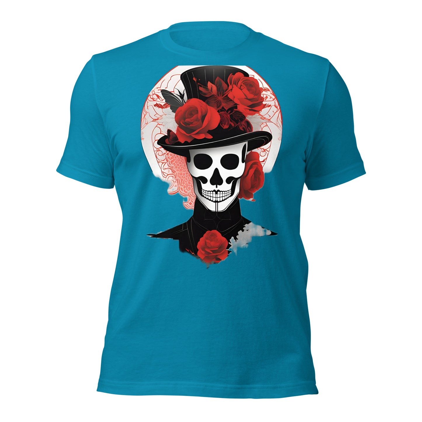 Voodoo Skull with Top Hat & Roses design by Mimetic. Premium Unisex t-shirt