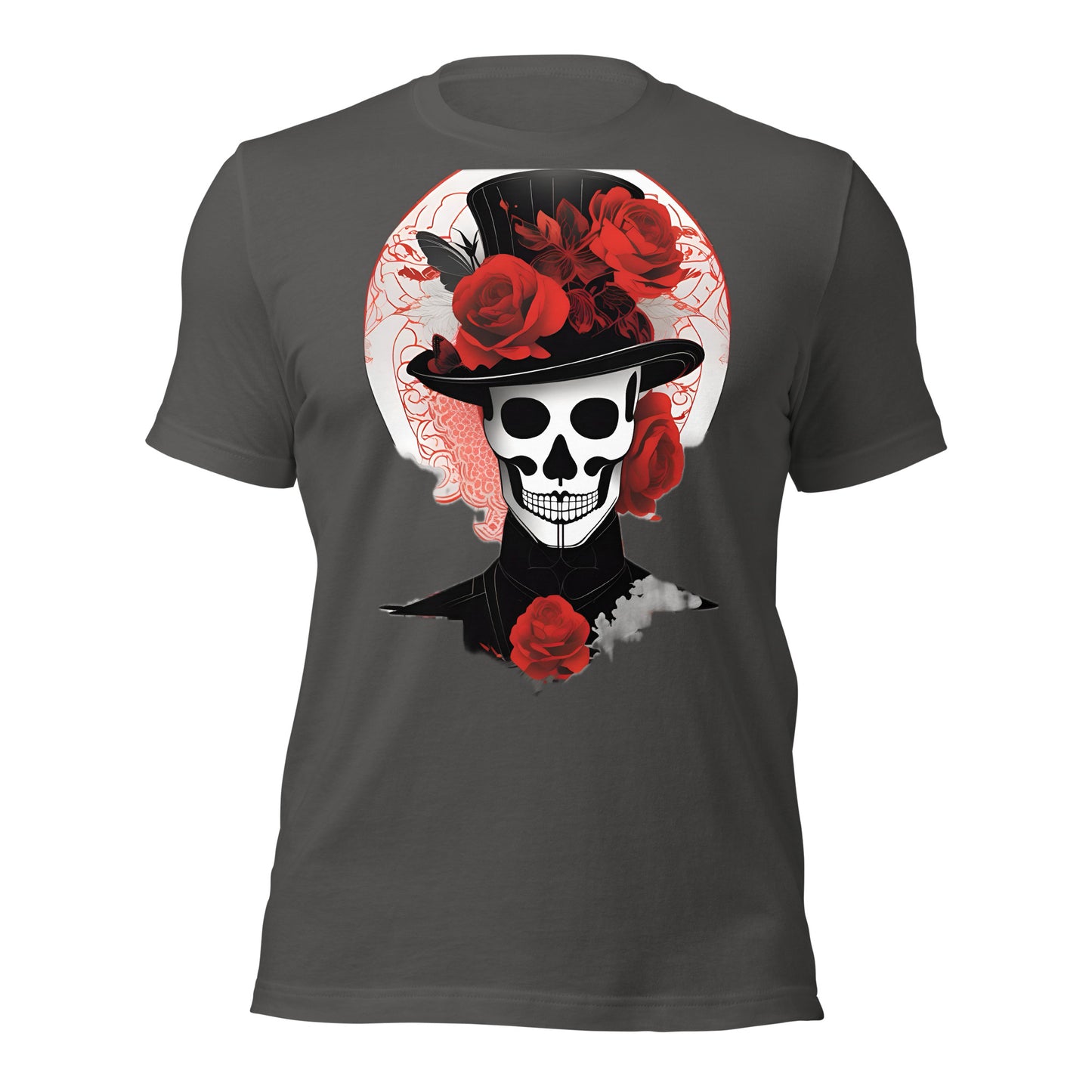 Voodoo Skull with Top Hat & Roses design by Mimetic. Premium Unisex t-shirt