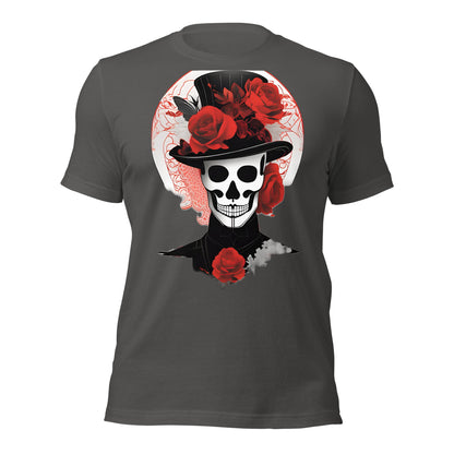Voodoo Skull with Top Hat & Roses design by Mimetic. Premium Unisex t-shirt