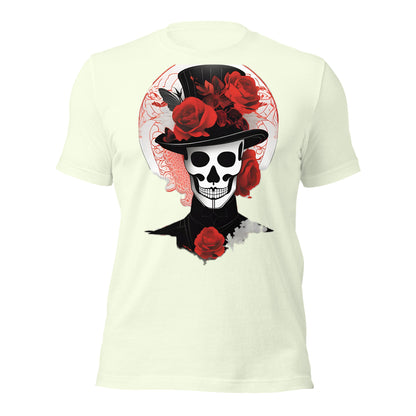 Voodoo Skull with Top Hat & Roses design by Mimetic. Premium Unisex t-shirt