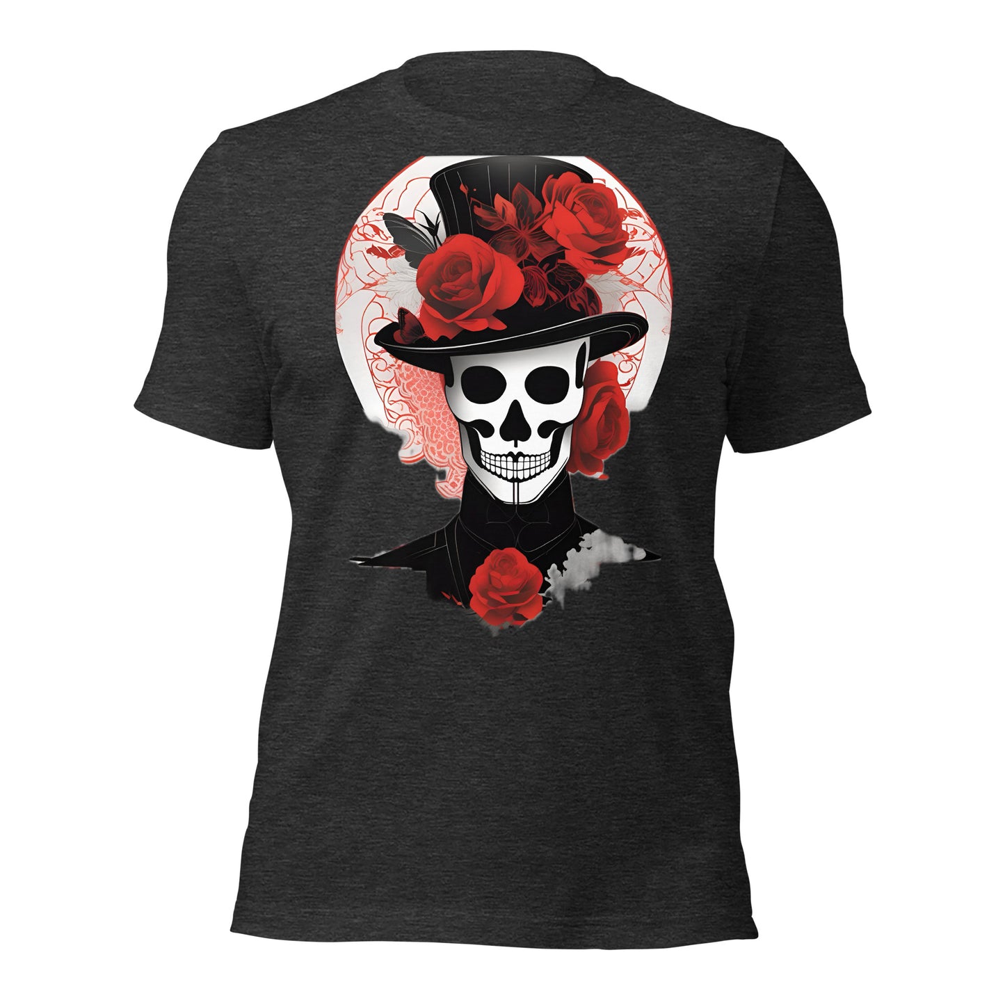 Voodoo Skull with Top Hat & Roses design by Mimetic. Premium Unisex t-shirt