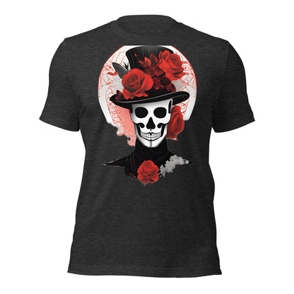 Voodoo Skull with Top Hat & Roses design by Mimetic. Premium Unisex t-shirt