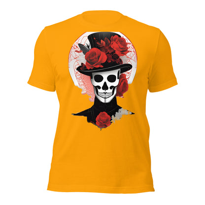 Voodoo Skull with Top Hat & Roses design by Mimetic. Premium Unisex t-shirt