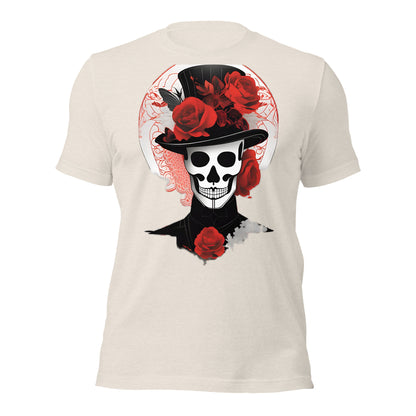 Voodoo Skull with Top Hat & Roses design by Mimetic. Premium Unisex t-shirt
