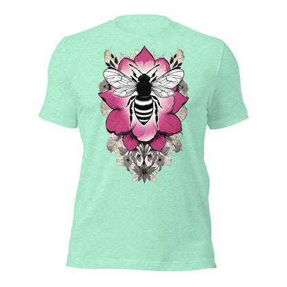 Bee & Pink Flower design by Mimetic Clothing. Premium Unisex t-shirt