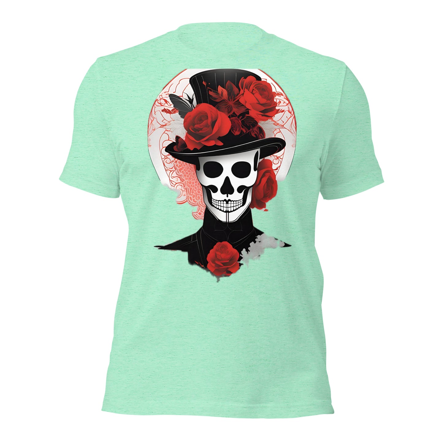 Voodoo Skull with Top Hat & Roses design by Mimetic. Premium Unisex t-shirt