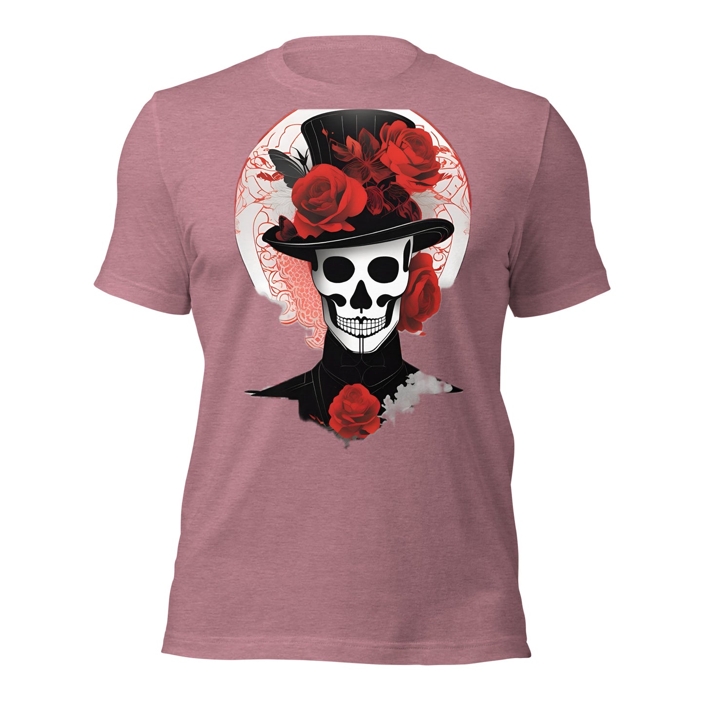 Voodoo Skull with Top Hat & Roses design by Mimetic. Premium Unisex t-shirt