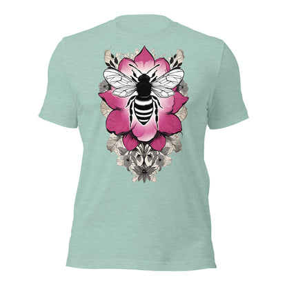 Bee & Pink Flower design by Mimetic Clothing. Premium Unisex t-shirt