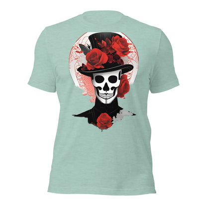 Voodoo Skull with Top Hat & Roses design by Mimetic. Premium Unisex t-shirt