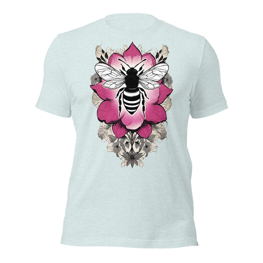 Bee & Pink Flower design by Mimetic Clothing. Premium Unisex t-shirt