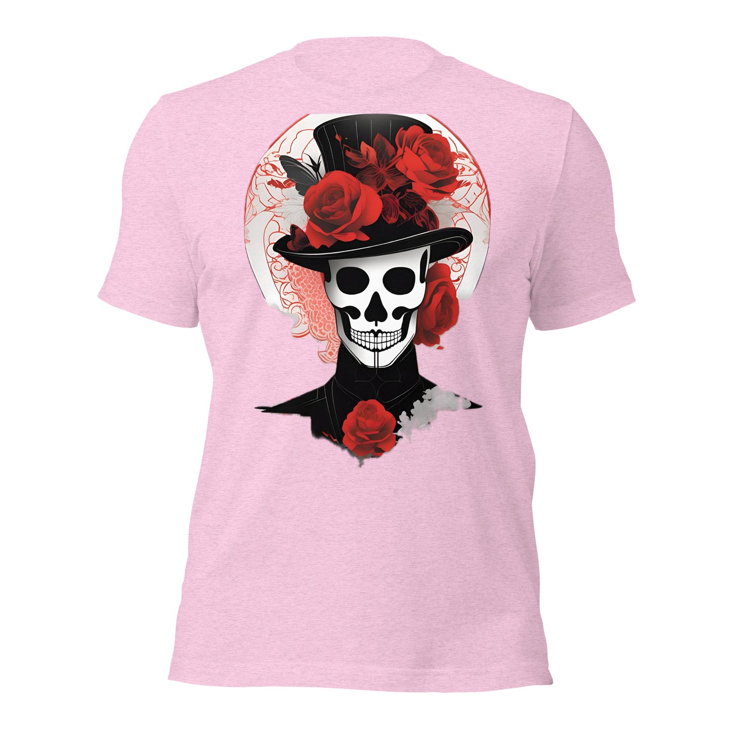 Voodoo Skull with Top Hat & Roses design by Mimetic. Premium Unisex t-shirt