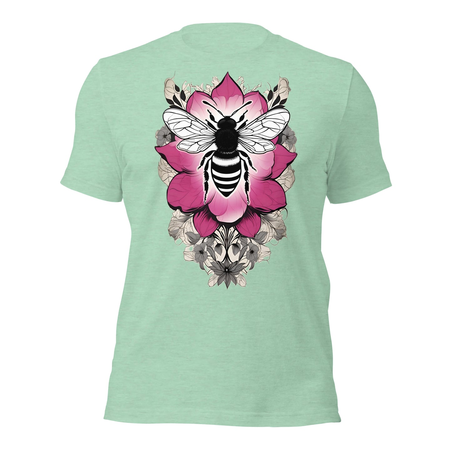 Bee & Pink Flower design by Mimetic Clothing. Premium Unisex t-shirt