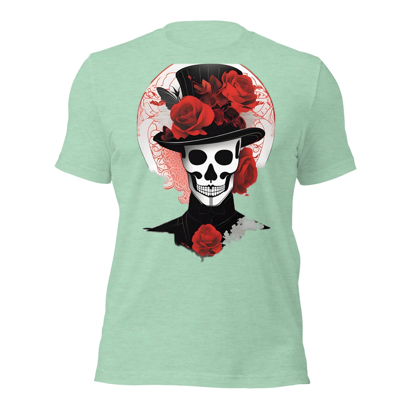 Voodoo Skull with Top Hat & Roses design by Mimetic. Premium Unisex t-shirt