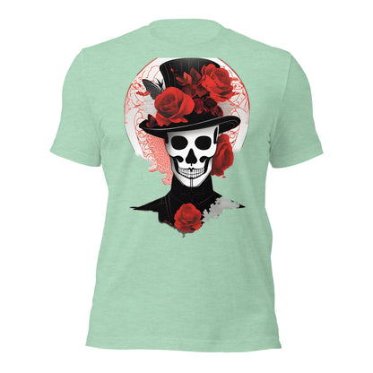 Voodoo Skull with Top Hat & Roses design by Mimetic. Premium Unisex t-shirt