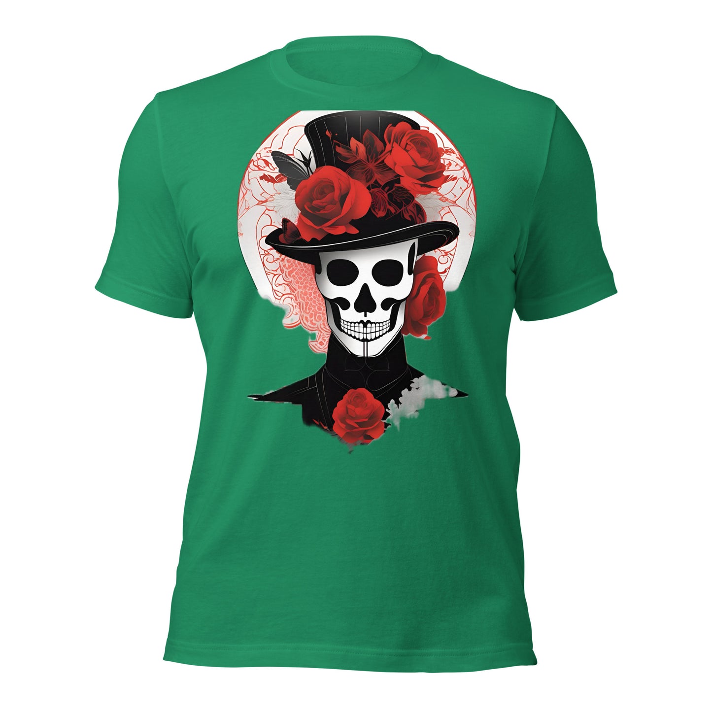 Voodoo Skull with Top Hat & Roses design by Mimetic. Premium Unisex t-shirt