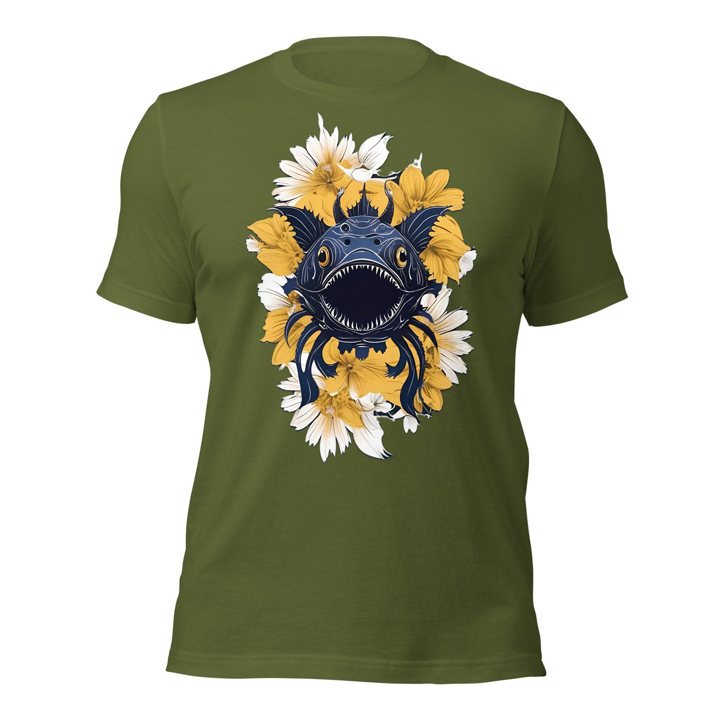 Deep Sea Creature with Yellow Flowers by Mimetic Unisex t-shirt