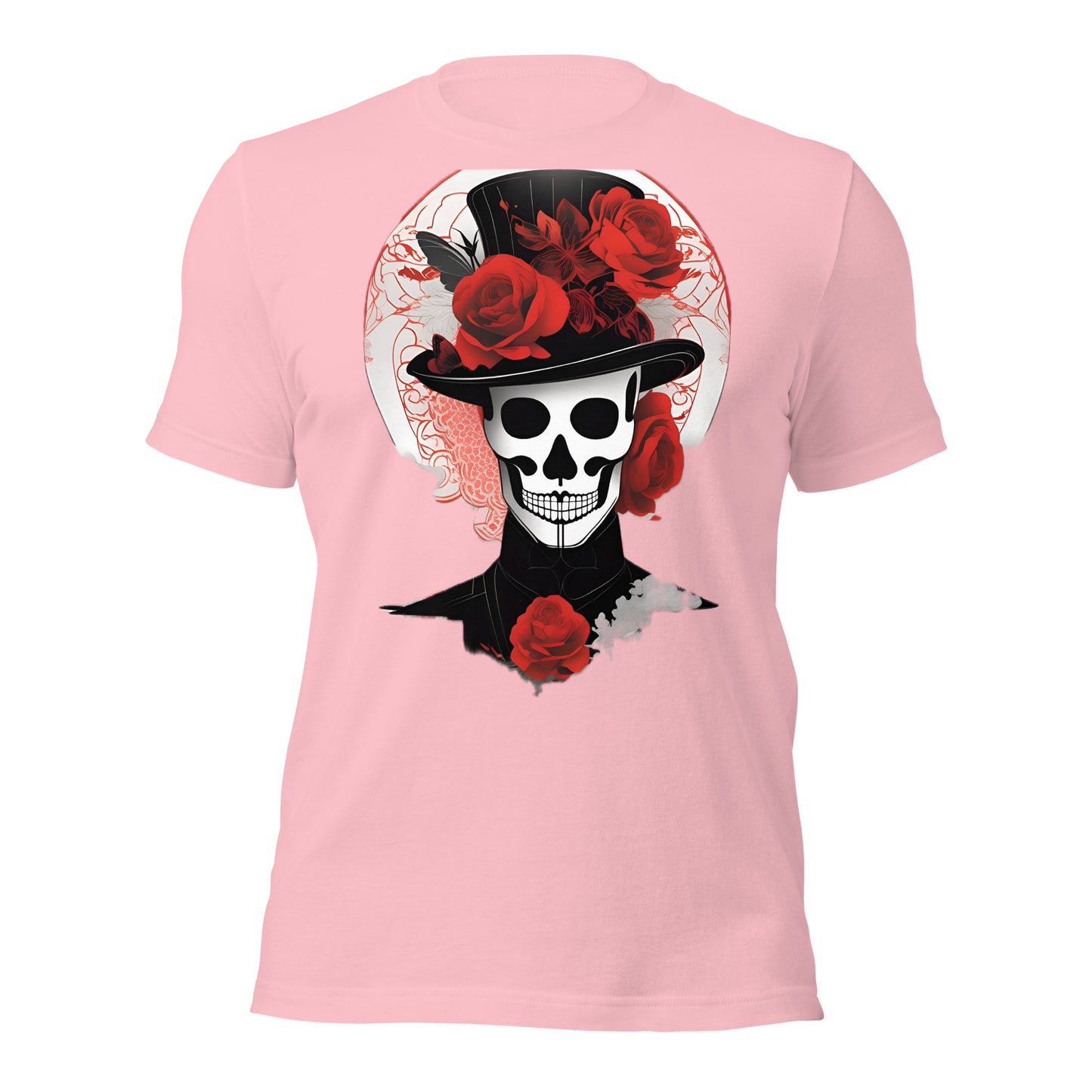 Voodoo Skull with Top Hat & Roses design by Mimetic. Premium Unisex t-shirt