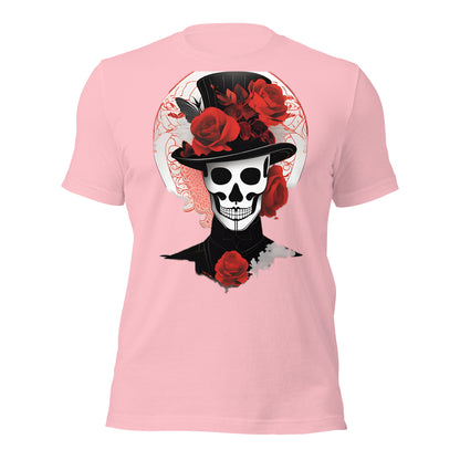 Voodoo Skull with Top Hat & Roses design by Mimetic. Premium Unisex t-shirt