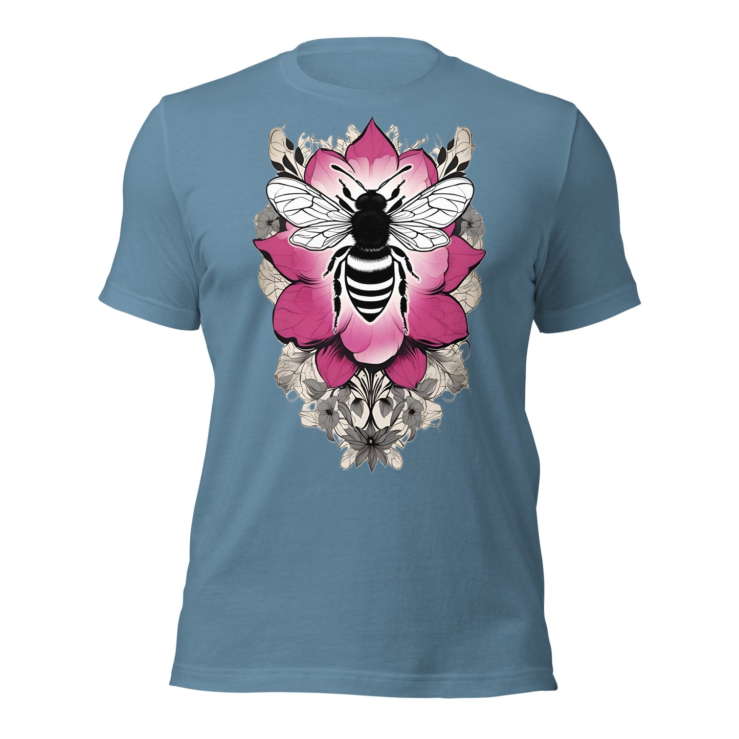 Bee & Pink Flower design by Mimetic Clothing. Premium Unisex t-shirt