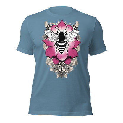 Bee & Pink Flower design by Mimetic Clothing. Premium Unisex t-shirt