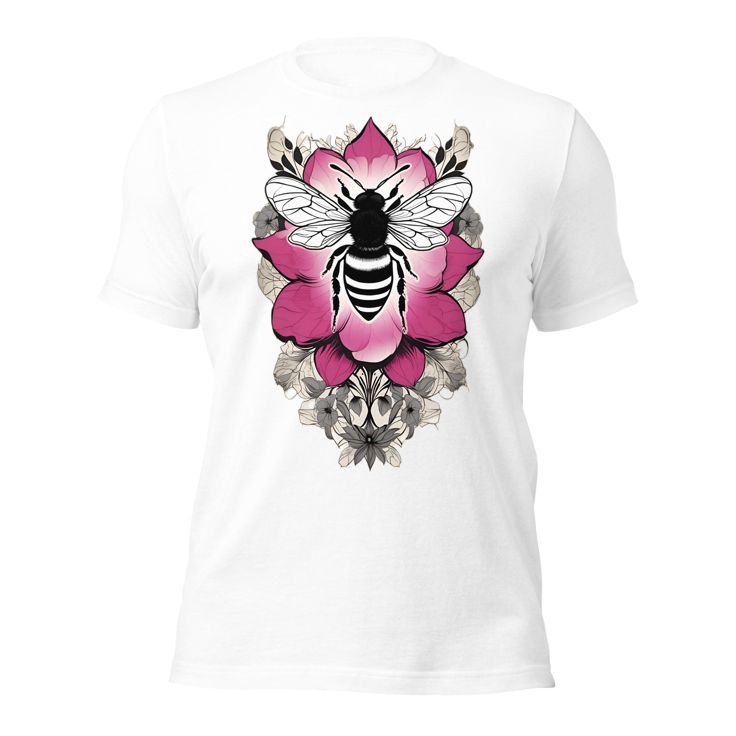 Bee & Pink Flower design by Mimetic Clothing. Premium Unisex t-shirt