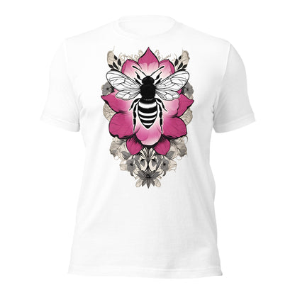 Bee & Pink Flower design by Mimetic Clothing. Premium Unisex t-shirt