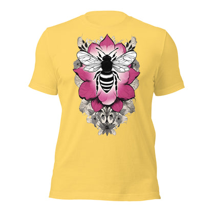 Bee & Pink Flower design by Mimetic Clothing. Premium Unisex t-shirt